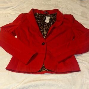 Express Red Blazer with Leopard Print Lining